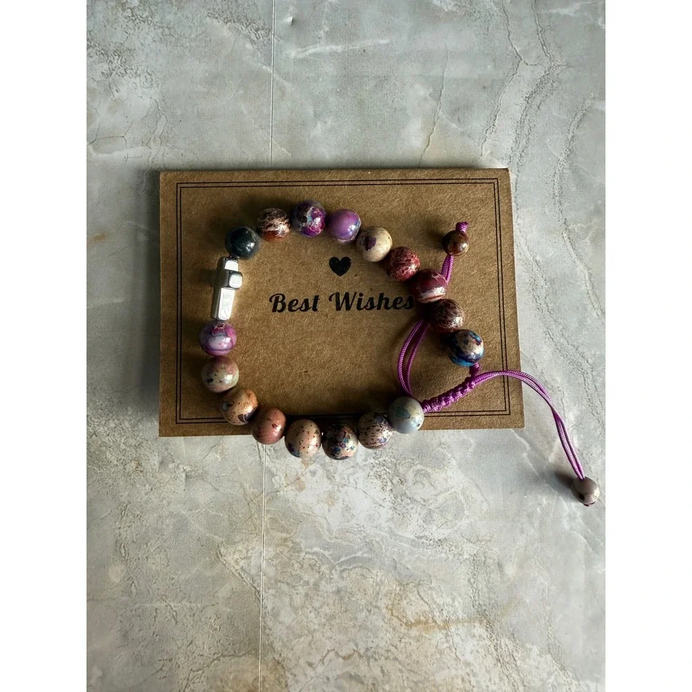 8th Grade Graduate Purple Beaded Cross‎ Bracelet Gift for Daughter Granddaughter